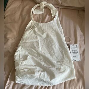 Zara Open Back Lien Top Sz M Color: White